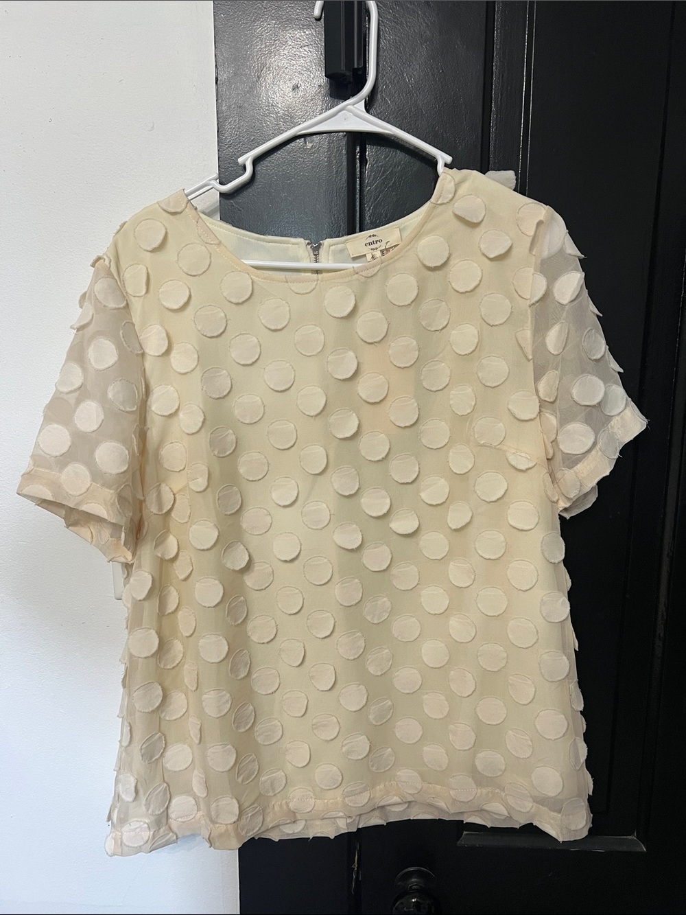 entro Cream Dot-Textured Short Sleeve Blouse